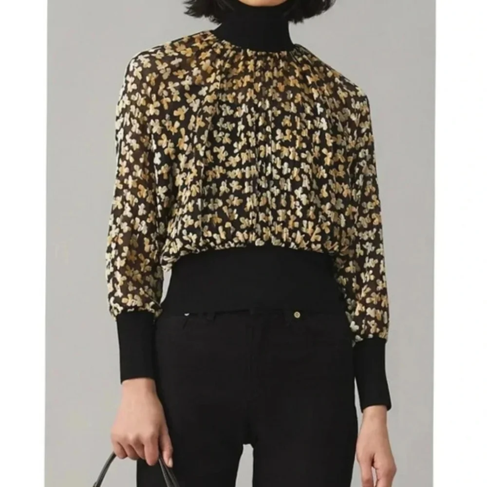 NEW Tory Burch VELVET DEVORE TOP in Little Black Leaves